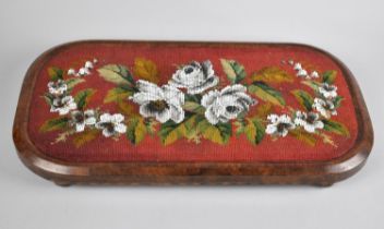 A Late Victorian Oval Walnut Beadwork Stand with String Inlay to Border, Floral Decoration, 51cms by