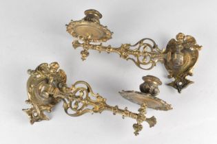 A Pair of Late Victorian Gilt Metal Piano Candle Sconces, 22cms Long