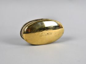 A 19th Century Brass Oval Snuff Box, Hinged Lid Inscribed John William, Bath, 7.5cms Long