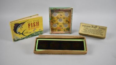 A Collection of Various Vintage Puzzles, Box of Children's Magic Lantern Strip Slides and an