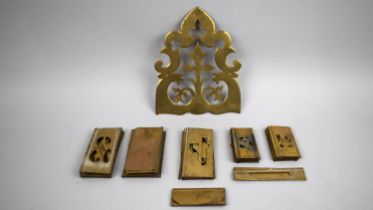 A Pierced Brass Mount together with a Collection of Brass Alphabet Stencils etc