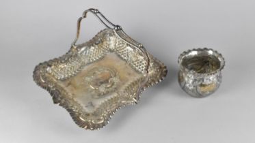 An Edwardian Silver Plated Cake Basket with Pierced Border together with a Silver Plated Wavy Rimmed