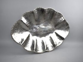 A Large Silver Plated Tray of Reeded Form with Beaded Trim, 57cm Diameter