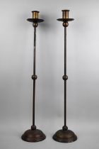 A Pair of Modern Metal Tall Candlesticks, 60cms High