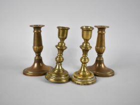Two Pairs of Brass Candlesticks, Tallest 16cms High