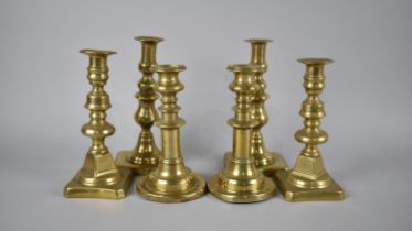 Three Pairs of Victorian Brass Candlesticks, Tallest 21.5cms