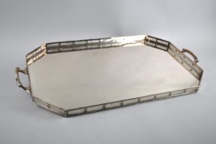 A Mid 20th Century Silver Plated Rectangular Two Handled Drinks Tray with Pierced Gallery, 54cms