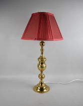 A Modern Brass Table Lamp and Shade, Overall Height 60cms