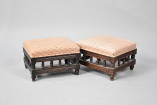A Pair of Edwardian Rectangular Foot Stools with Upholstered Tops, 29cms by 25cms