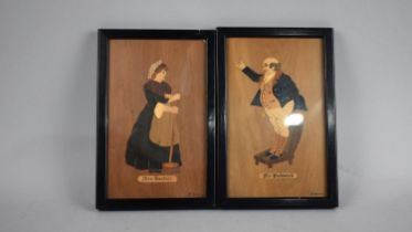 A Pair of Framed Marquetry Pictures, Dickens Characters, Signed A Harper, 19x12cms