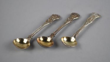 Three 19th Century Silver Condiment Spoons with Parcel Gilt Bowls, 80g