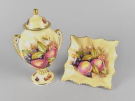 An Aynsley Orchard Gold Lidded Vase of Urn Form, 16cm high Together with a Matching Square Dish