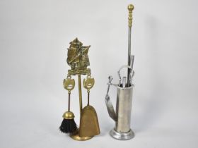 Two Mid 20th Century Fire Companion Sets together with an Unrelated Brass Handled Poker