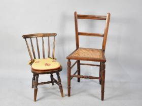 A Vintage Spindle Backed Childs Chair and a Cane Seated Bedroom Chair