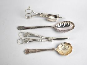 A Collection of Silver Plate to include Berry Spoons, Candle Snuffer and Grape Scissors