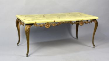 A Mid 20th Century Faux Onyx and Brass Rectangular Coffee Table, 91cms Long
