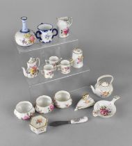 A Collection of Various Royal Crown Derby Derby Posies Miniatures to Comprise Loving Mugs, Teapot,