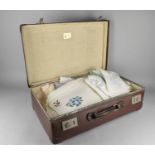 A Collection of Various Table Linens, Crochet Work Etc in Vintage Suitcase