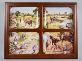 A Framed Set of Four Ceramic Plates, Reflections of Yesteryear, 52x40cm