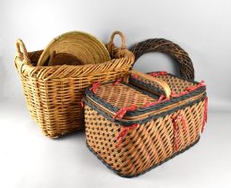 A Collection of Wicker to Comprise Baskets, Bowl, Wreath and a Picnic Hamper with Contents