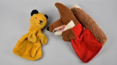 Twp Vintage Glove Puppets, Sooty and Basil Brush