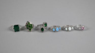 A Collection of Six Various Silver Jewelled Rings
