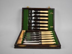 20th Century Oak Cased Set of Six Fish Knives and Forks