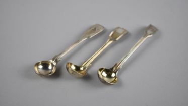 Three 19th Century Silver Condiment Spoons all with Heraldic Engraved Terminals and Parcel Gilt