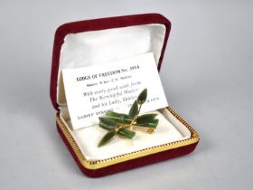 A Jadeite and Gilt Metal Vintage Brooch in the Form of Bamboo Branches, In Box with Presentation