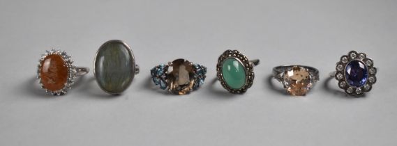A Collection of Six Various Silver Mounted Rings, Various Stones