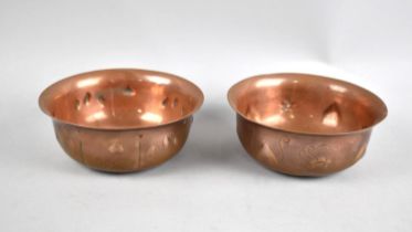 A Pair of Art Nouveau Pressed Copper Bowls, 13cms Diameter