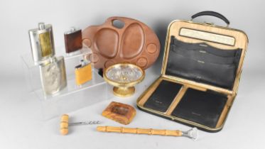 A Collection of Various Sundries to include Writing Set, Four Hip Flasks, Gilt Decorated Italian