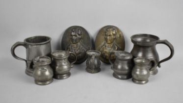 A Collection of William IV and Victoria Stamped Pewter Measures together with a Pair of Cast Brass