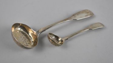 A Large Georgian Silver Sifter Spoon, Birmingham Together with a Smaller Example by William Eley I &