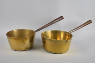 Two Vintage Brass Saucepans with Iron Handles, 18cms Diameter