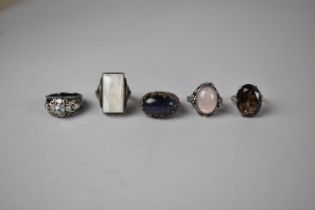 A Collection of Five Silver Mounted Rings, Various Stones etc