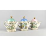 Three Sadler Novelty Teapots, Sporting Scenes of the 18th Century, 'Shooting', 'Fishing' and '