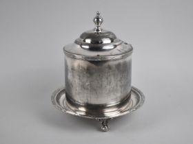 A Mid 20th Century Silver Plated Circular Lidded Biscuit Barrel or Ice Bucket on Three Claw and Ball