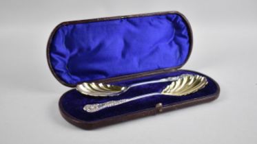 A Pair of Edwardian Cased Silver Plated Serving Spoons with Shell Bowls