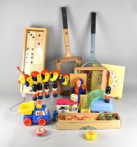 A Collection of Various Children's Toys to Comprise Large Wooden Cased Set of Dominoes, Vintage