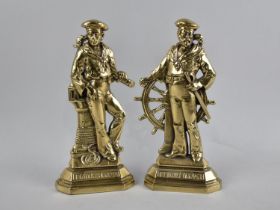 A Pair of Cast Brass Fireside Ornaments, Britain's Pride, 29cms High