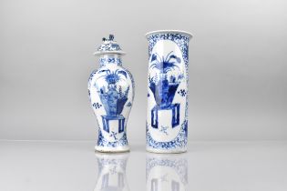 A Chinese Qing Dynasty Porcelain Blue and White Sleeve Vase Decorated with 'Hundred Antiques'