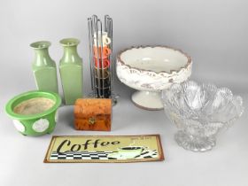 A Collection of Various Items to Comprise Celadon Vases, Planter, Stoneware Pedestal Bowl, burr Box,