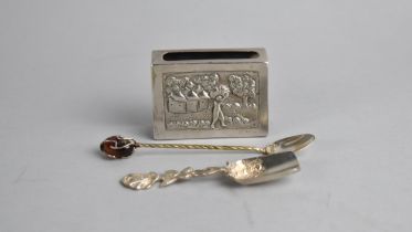 A White Metal Match Box Holder Together with a Continental 900 Silver Condiment Spoon with Rose