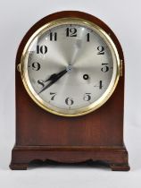 An Edwardian Mahogany Cased Arch Top Mantel Clock with Eight Day Movement, Bracket Feet, 29cms High