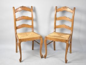 A Set of Six Modern Rush Seated Ladder Back Dining Chairs