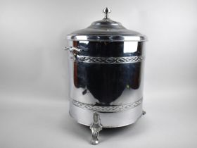 A Mid 20th Century Chromed Circular Coal Bucket on Three Claw Feet, 30cms Wide and 42cms High