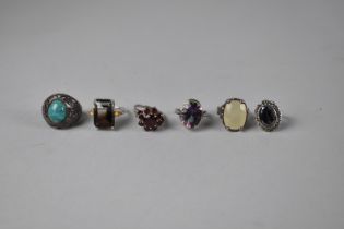 A Collection of Six Various Silver Mounted Rings, Various Stones etc