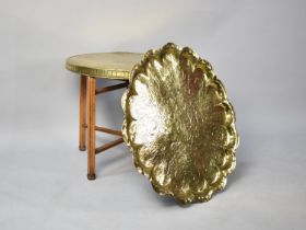 A Vintage Indian Benares Brass Tray Top with Scalloped Edge together with a Similar Circular Example