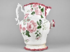 A Large Early 19th Century Staffordshire Pink and Green Transfer Printed Water Jug having Flower and